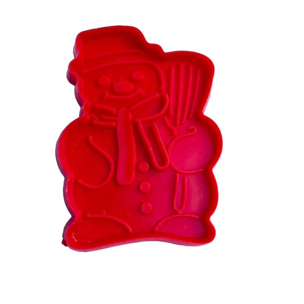 Snowman Cookie Cutter Red Plastic Baking Tool vintage 3 inch